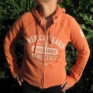 Orange American Eagle Mustangs Athletics 2 Way Zip Hodded Jacket Zipper Hoodie